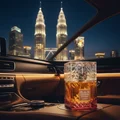 Khamrah Dukhan Lattafa in car interior overlooking kuala lumpur city skyline night