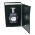 Al Ameed Lattafa in black box with dark fragrance bottle silver ornament