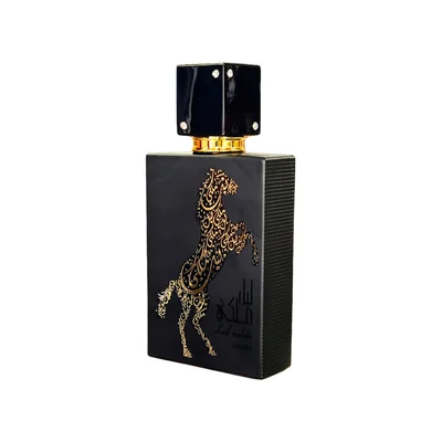 Lail Maleki Lattafa unisex black rectangular fragrance edp bottles closeup side gold design