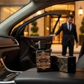 Badee Al Oud for Glory Lattafa fragrance car seat businessman opening door behind