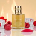 Fire On Ice Lattafa perfume glass bottle yellow raspberry and ice cubes around