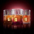 Khamrah Dukhan Lattafa perfumes different shades dark red background reflection below