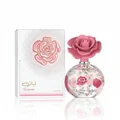 Layaan Lattafa rose perfume pink floral glass container white packaging background
