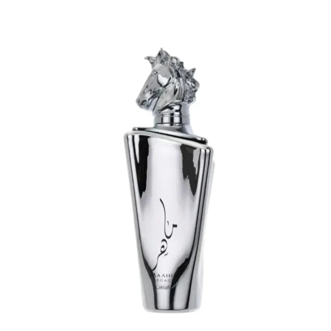 Maahir Legacy Lattafa edp silver man fragrance cologne close up front view shiny metallic