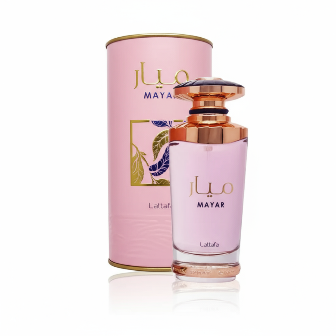 Mayar Lattafa edp woman fragrance pink packaging gold cap glass perfume bottles
