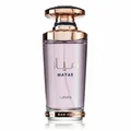 Mayar Lattafa edp woman fragrance purple glass elegant rose gold cap bottles closeup
