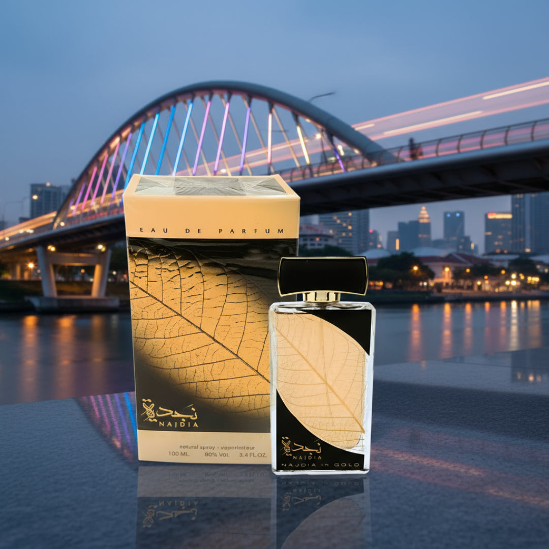 Campur Lattafa Najdia in Gold dengan Najdia Tribute, Padu Woody, Fresh, Amber yang Harmoni
