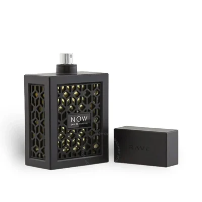 Now Rave Lattafa edp black man fragrance spray sleek packaging design