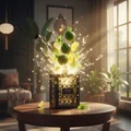 Now Rave Lattafa perfume man modern living room surrounded fruits water splash effect