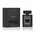 Now Rave Lattafa edp black packaging white background closeup side view