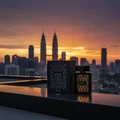 Now Rave Lattafa perfume rooftop overlooking city skyline sunset Malaysia view