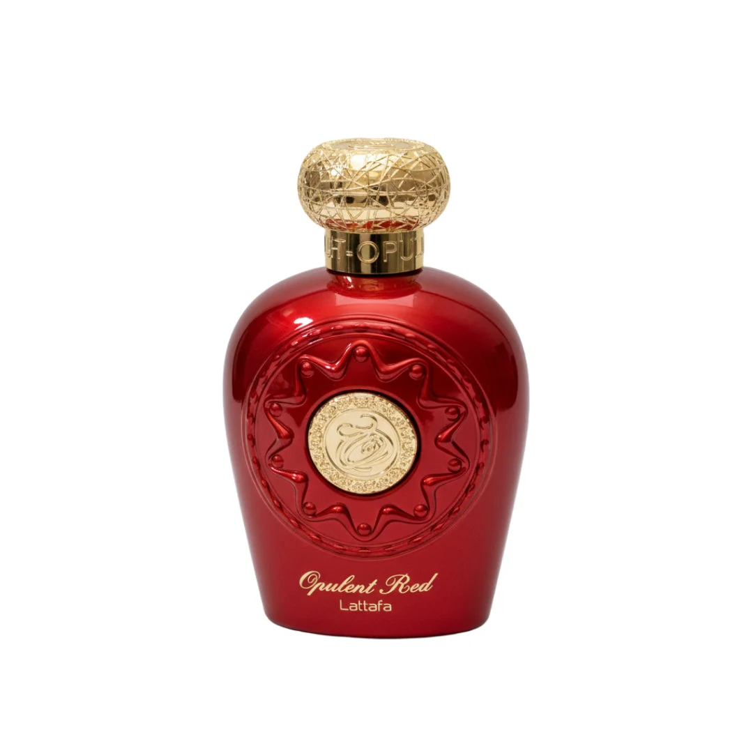 Opulent Red Lattafa unisex fragrance gold cap packaging closeup front view