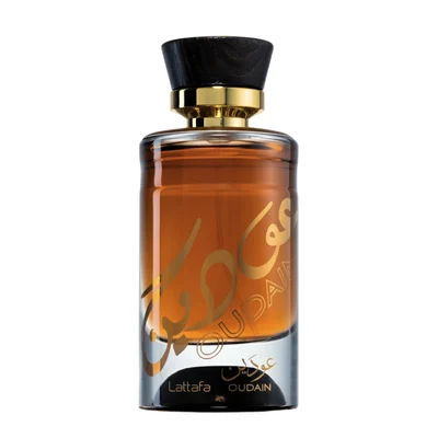 Oudain Lattafa men fragrance brown glass amber liquid elegant style bottle