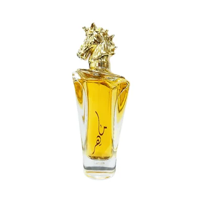 Maahir Lattafa edp men glass yellow liquid gold cap elegant clear curved shape
