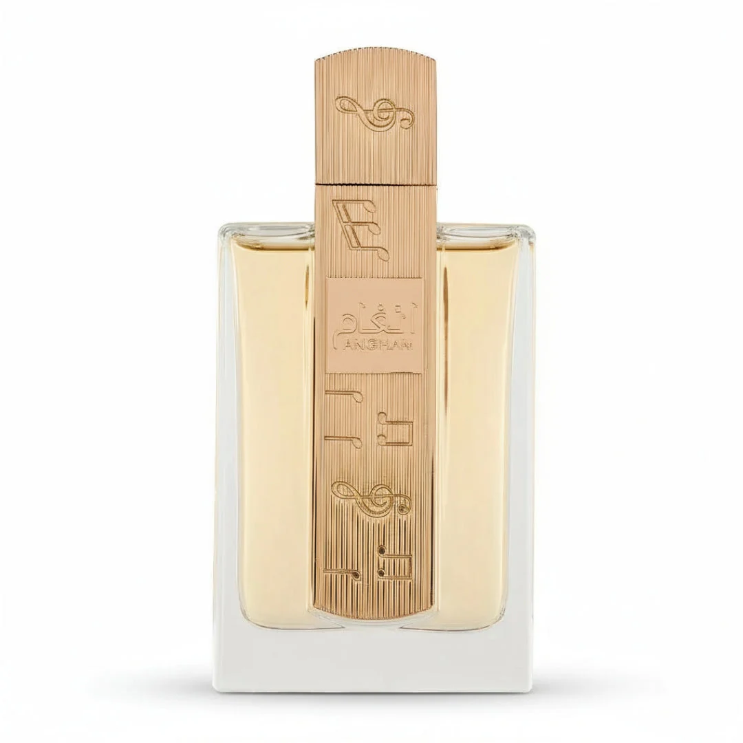 Angham Lattafa edp glass bottle yellow minimalist white clean front