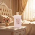 Ameerat Al Arab Prive Rose Lattafa pink bottle beige bedroom flowers vase soft light