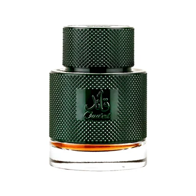 Qaaed Al Shabaab Lattafa dark green textured cologne glass amber liquid closeup