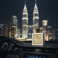 Qaed Al Fursan Unlimited Lattafa edp in car overlooking Kuala Lumpur city skyline at night