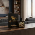 Qaed Al Fursan Lattafa perfume modern living room setting wooden table top