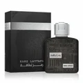 Lattafa Ramz Silver edp black sleek packaging on white background closeup view of bottle