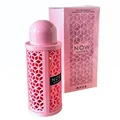 Now Women Rave Lattafa edp pink spray white background closeup view