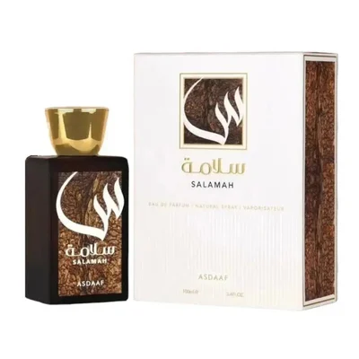 Lattafa Salamah unisex eau de parfum penutup emas botol coklat dekat