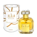 Sutoor Lattafa edp bottle yellow gold box white minimalist design