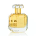 Sutoor Lattafa edp women golden liquid clear glass fragrance bottles closeup side view