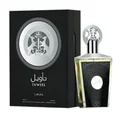 Taweel Lattafa unisex edp perfume bottle and box black celtic motif silver cap side
