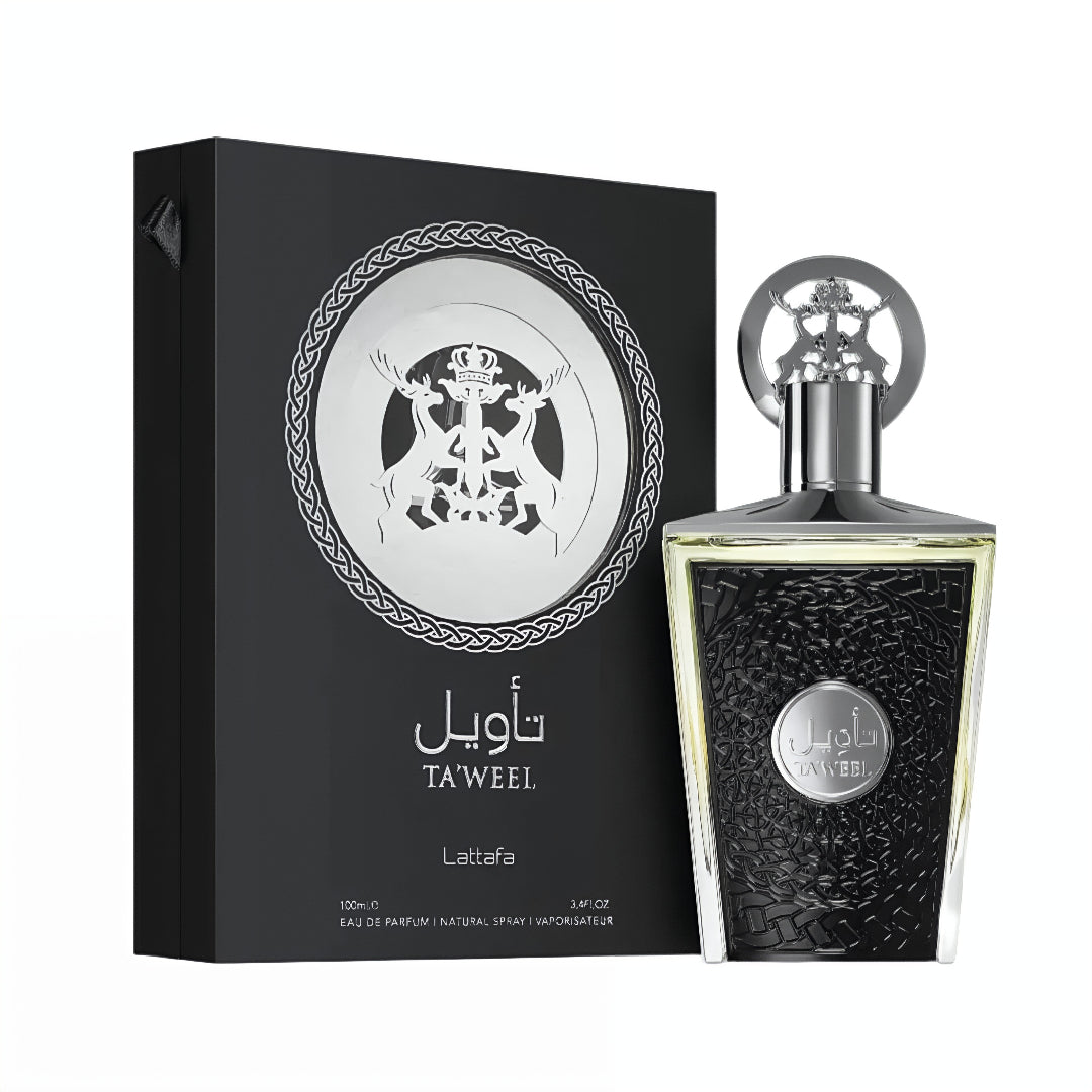 Taweel Lattafa unisex edp perfume botol kotak hitam mewah perak classy putih