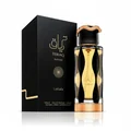 Teriaq Intense Lattafa eau de parfum black and gold glass bottle with elegant box standing