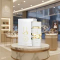 Yara Moi Lattafa white gold fragrance marble stand upscale store display case