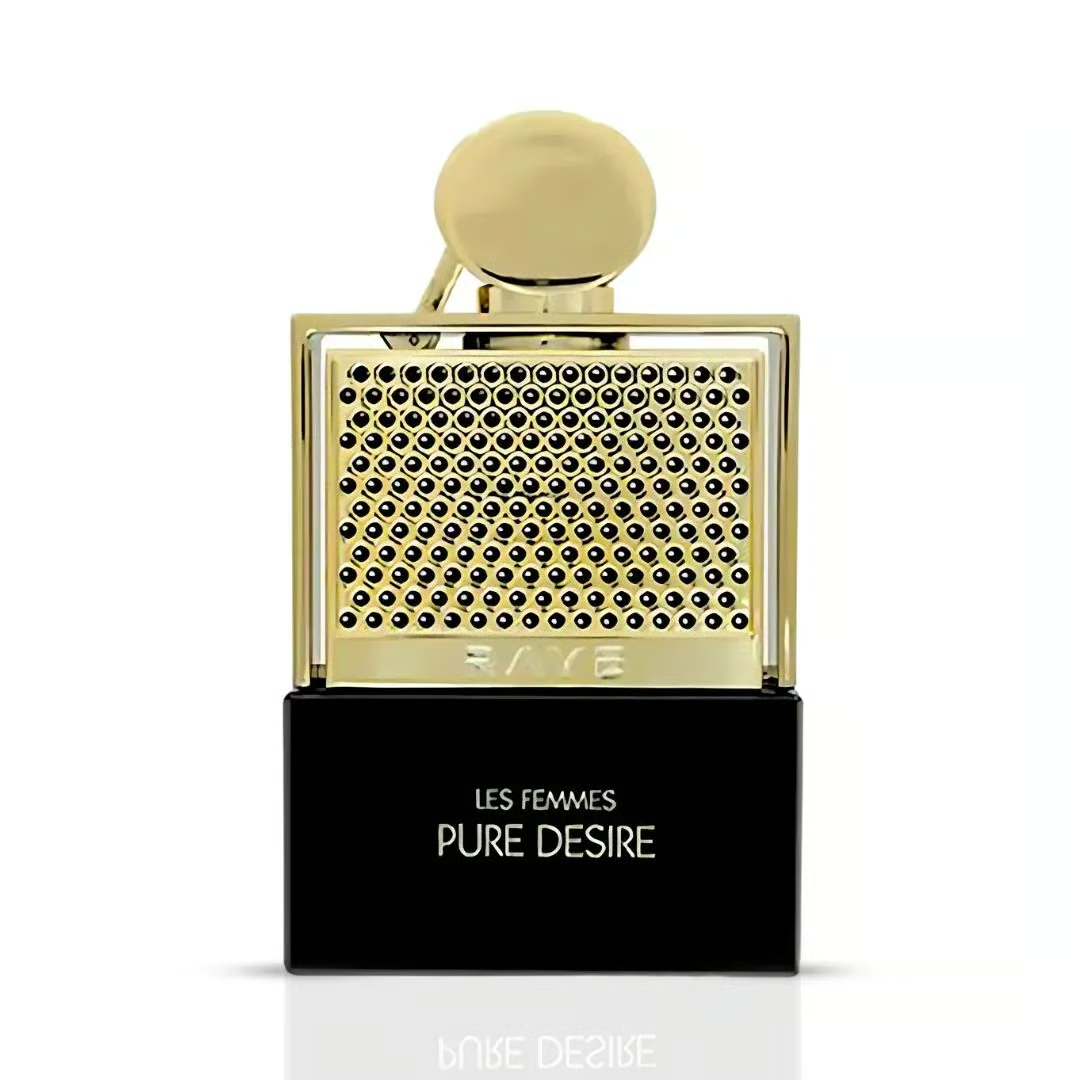 Rave Pure Desire Gold edp in black base square shaped golden cap