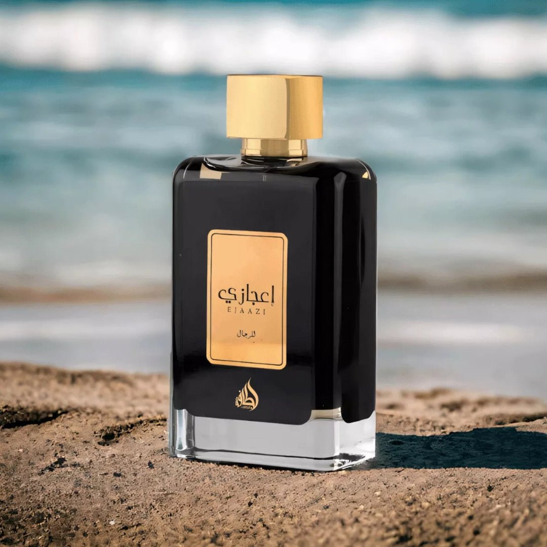 Ejaazi Lattafa kaca hitam cologne lelaki cap emas pantai pasir