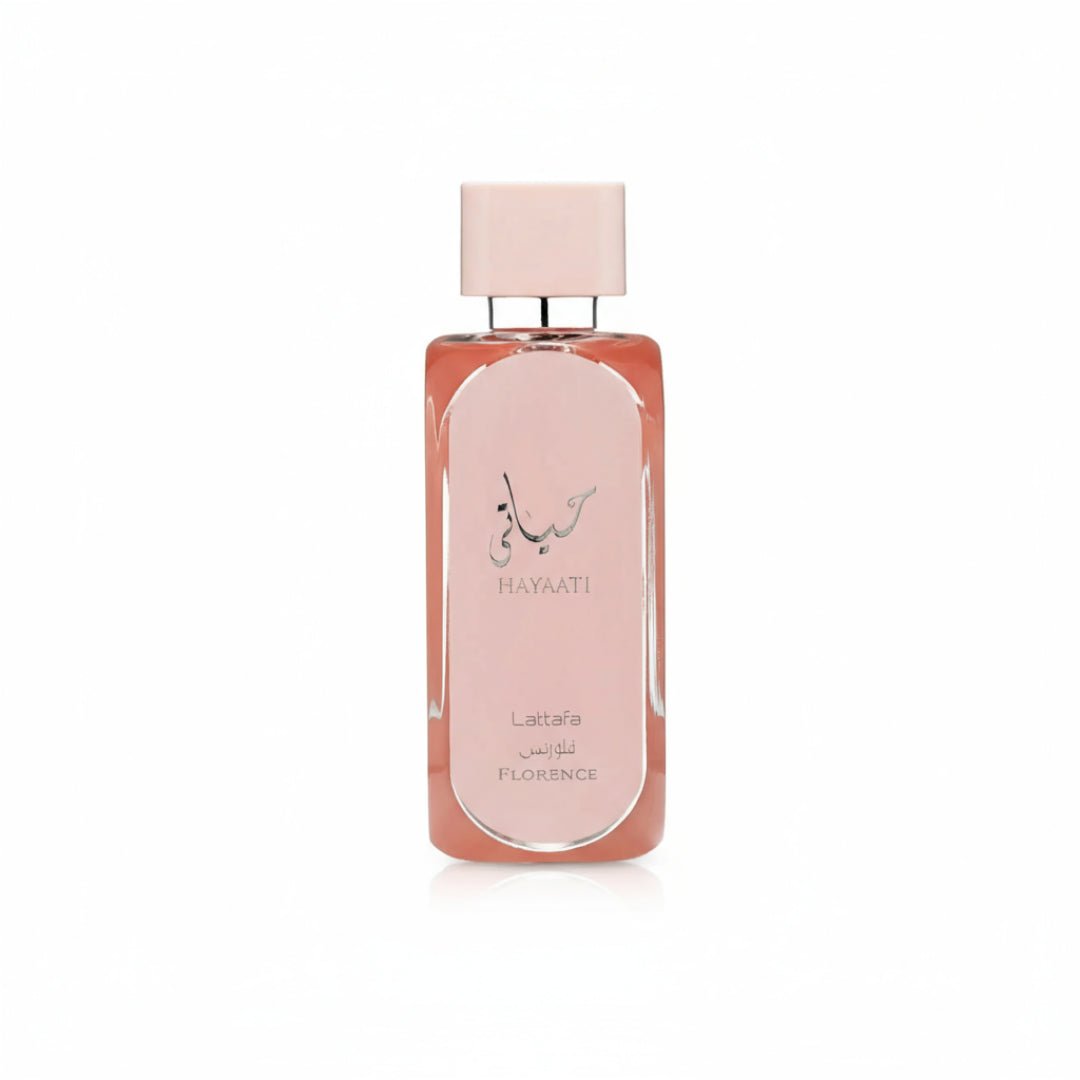 Hayaati Florence Lattafa edp bottle white background closeup front side low
