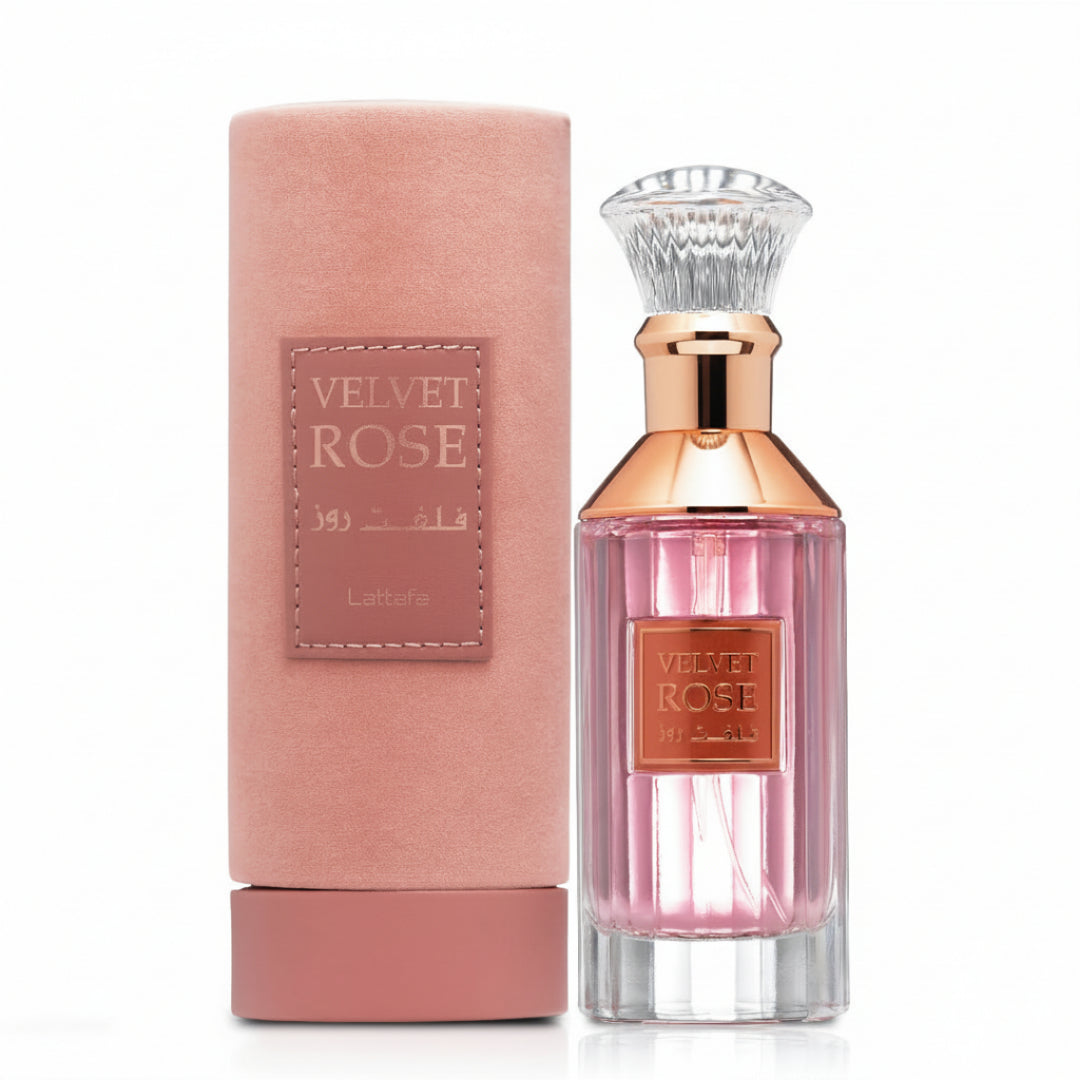 Velvet Rose Lattafa merah jambu unisex botol kristal kaca mewah, kotak