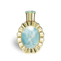 Victoria Lattafa golden perfume bottle white background closeup view front side down slightly angled