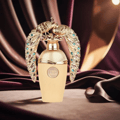 Afeef Lattafa edp gold fragrance latar ungu dekat depan