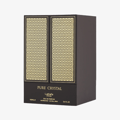 Black packaging of Lattafa Pride pure crystal eau de parfum on white background closeup side