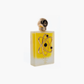 Tharwah Gold Lattafa Pride edp perfume bottle closeup front view white background yellow liquid frosted