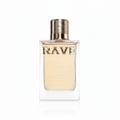 Au Soleil Rave edp clear rectangular glass bottles white background closeup
