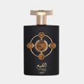 Al Qiam Gold Lattafa Pride spray edp hitam latar putih dekat depan