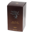 Eternal Oud Lattafa Pride brown packaging white background closeup slightly angled right