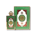 Queen Of Arabia Lattafa Pride edp perfume bottle gold packaging white background side view closeup