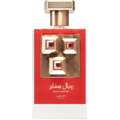 Red rectangular Lattafa Pride Sapphire Royal edp fragrance glass perfumery bottles closeup side view