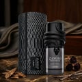 Lattafa Musamam Black Intense 100ml by Lattafa — Black snake coiled around a dark perfume bottle, with a textured black case in the background. | Lattafa Musamam Black Intense 100ml by Lattafa — Ular hitam melilit botol minyak wangi gelap, dengan bekas bertekstur hitam di latar belakang.