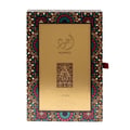Ajwad Lattafa edp unisex gold packaging on colorful design background closeup