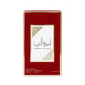 Ameerat Al Arab Lattafa women red gift box edp spray white background closeup