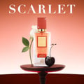 Ana Abiyedh Scarlet Lattafa edp glass bottle on wooden table display closeup