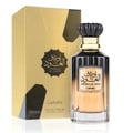Awraq Al Oud Lattafa edp spray pembungkusan emas dekat botol kaca jernih